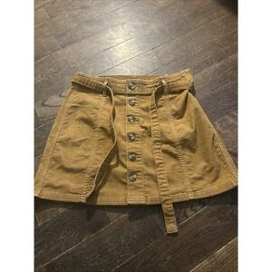 American Eagle Tan Corduroy High Rise A Line Skirt Button Fly Tie Size 4